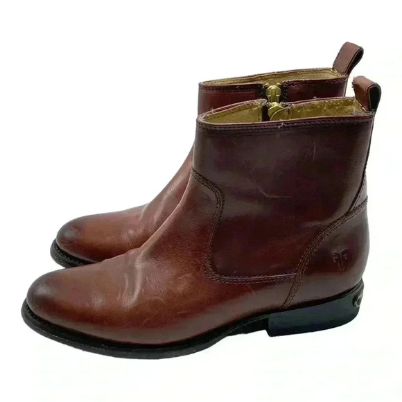 Frye Danielle campus brown leather ankle boot gold hardware - Picture 2 of 11